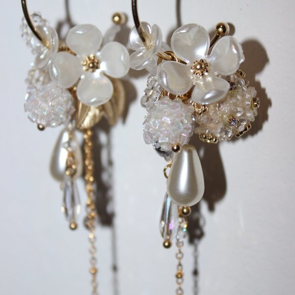HANDMADE FLORAL CHANDELIER HOOP EARRINGS - Picture 2 of 3